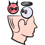 Drawing of devil and angel in the mind implying impulsive